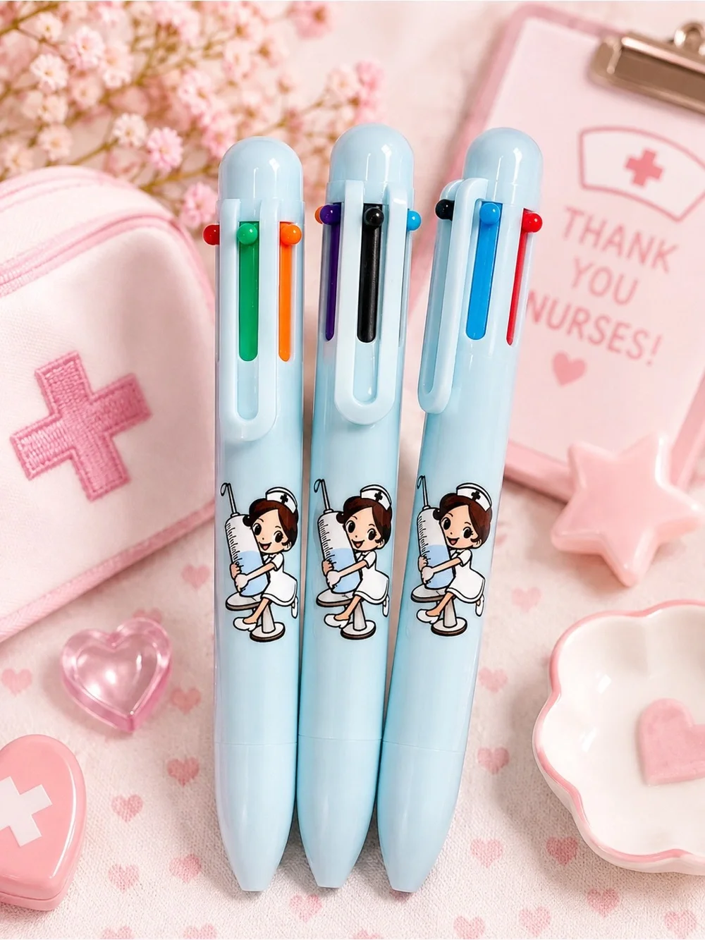 🩺✨ Kawaii Nurse Multi-Color Pens – Set of 3 – NEW ✨🩺